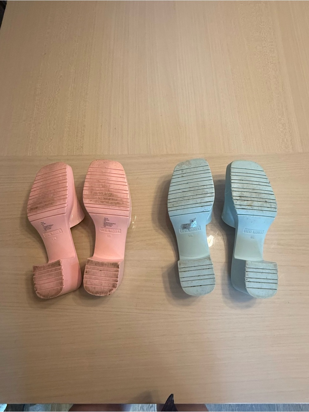 🩵 Steve Madden Harin Sandals Pink Baby Blue Patent Slide Mules 10 Barbie - Picture 15 of 16